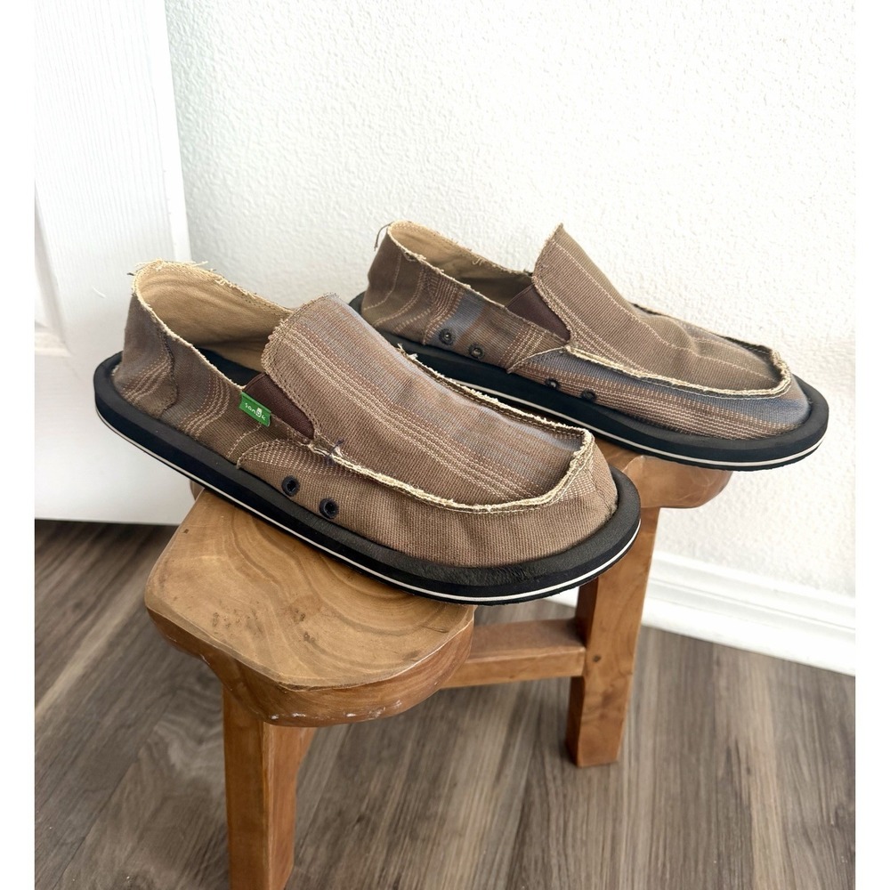 SANUK Mens Vagabond Slip On Loafers Sz 11 Comfort Shoes Beach Canvas Natural